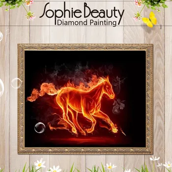 Sophie Ljepota NOVI DIY 3D Diamond Slikarstvo Vatrena Konj dirinčenje pun trg bušilica dekor Pločica Vez Serija Umetnut setovi od smole